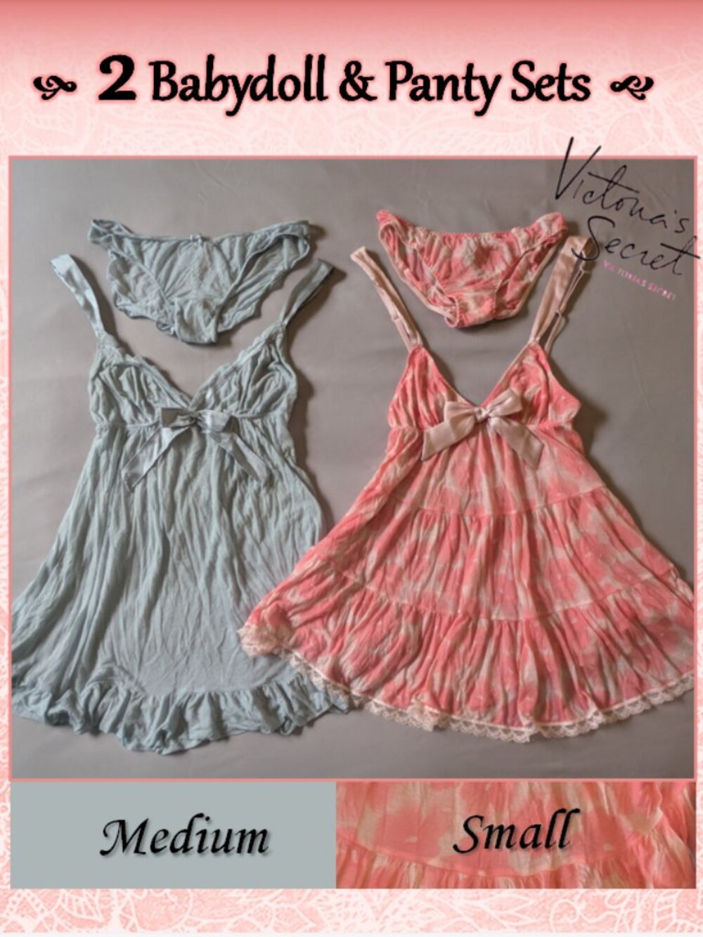 Two Sets of Victoria's Secret Babydoll Chemises Ruffles